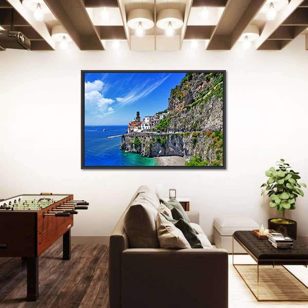 Scenic Amalfi Coast In Atrani Village Canvas Wall Art-1 Piece-Floating Frame-24" x 16"-Tiaracle