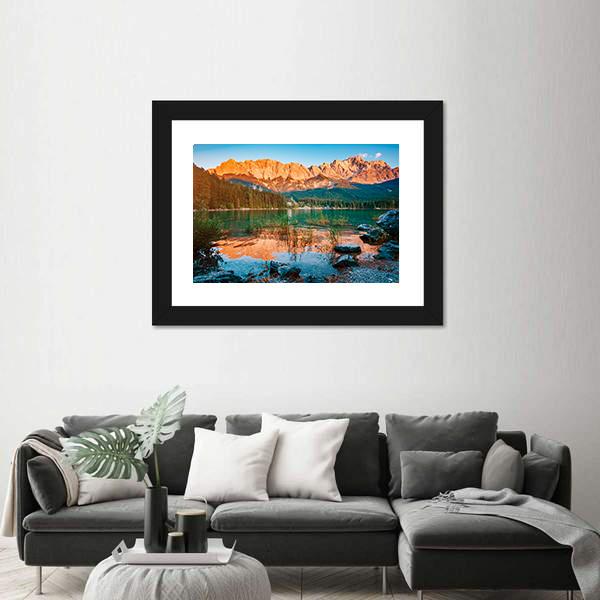 Scenic Famous Lake Eibsee Canvas Wall Art-3 Horizontal-Gallery Wrap-25" x 16"-Tiaracle