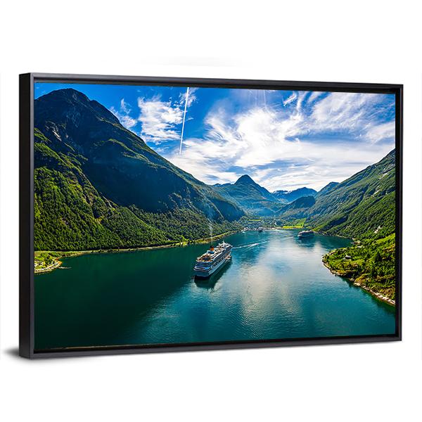 Scenic Geiranger Fjord In Norway Canvas Wall Art-3 Horizontal-Gallery Wrap-25" x 16"-Tiaracle