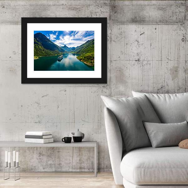 Scenic Geiranger Fjord In Norway Canvas Wall Art-3 Horizontal-Gallery Wrap-25" x 16"-Tiaracle
