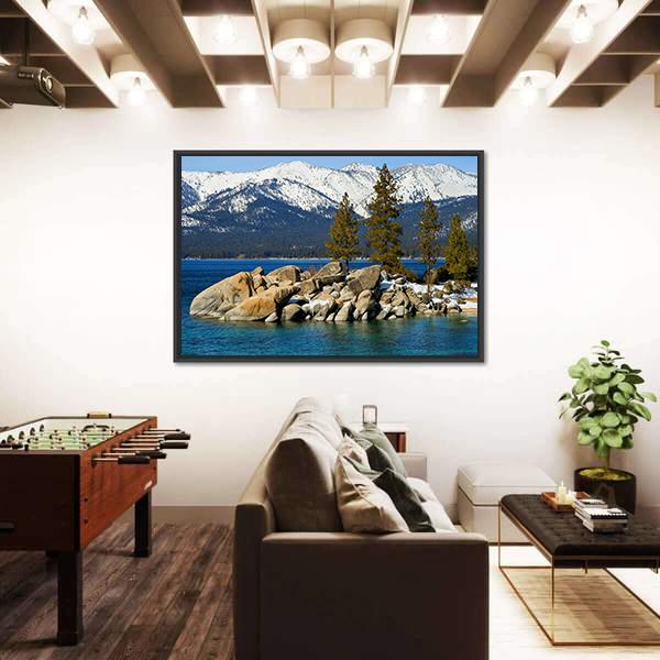 Scenic Lake Tahoe In Winter Canvas Wall Art-5 Horizontal-Gallery Wrap-22" x 12"-Tiaracle