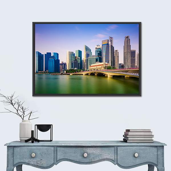 Scenic Singapore Skyline Canvas Wall Art-1 Piece-Floating Frame-24" x 16"-Tiaracle