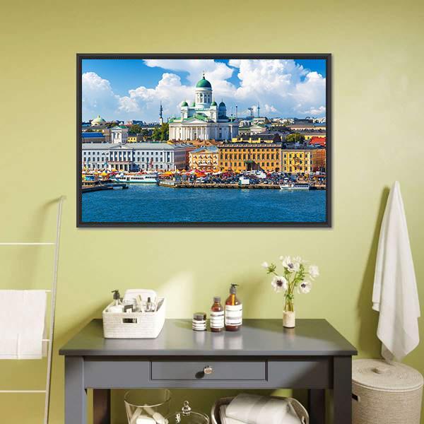 Scenic Summer Market Square Canvas Wall Art-1 Piece-Floating Frame-24" x 16"-Tiaracle