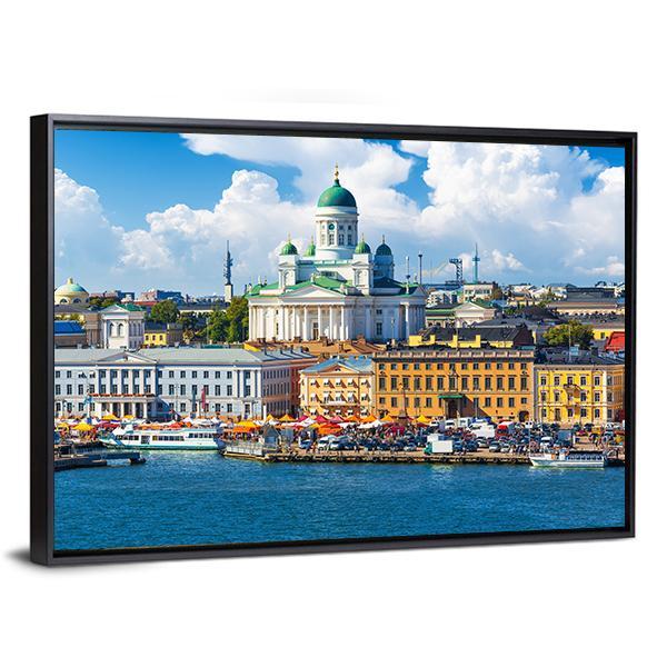 Scenic Summer Market Square Canvas Wall Art-5 Horizontal-Gallery Wrap-22" x 12"-Tiaracle