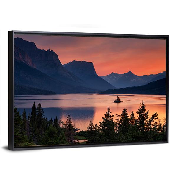 Scenic Sunset Over St. Mary Lake Canvas Wall Art-5 Horizontal-Gallery Wrap-22" x 12"-Tiaracle