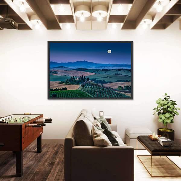Scenic Tuscany Landscape With Rolling Hills Canvas Wall Art-1 Piece-Floating Frame-36" x 24"-Tiaracle