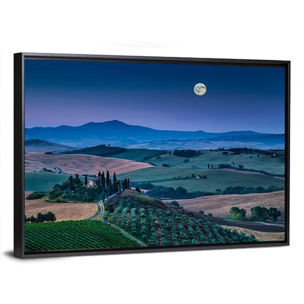 Scenic Tuscany Landscape With Rolling Hills Canvas Wall Art-3 Horizontal-Gallery Wrap-25" x 16"-Tiaracle