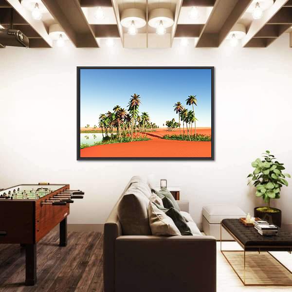 Scenic View Of African Oasis Canvas Wall Art-1 Piece-Floating Frame-36" x 24"-Tiaracle