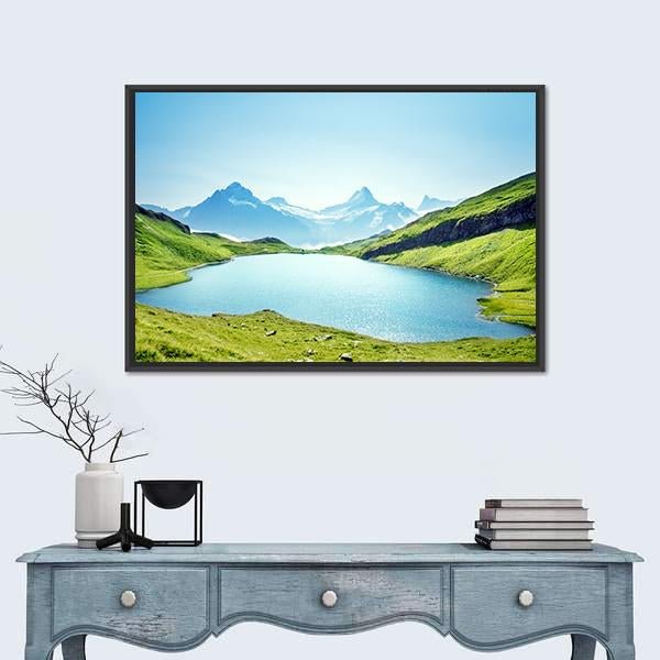 Schreckhorn And Wetterhorn From Bachalpsee Lake Canvas Wall Art-1 Piece-Floating Frame-24" x 16"-Tiaracle