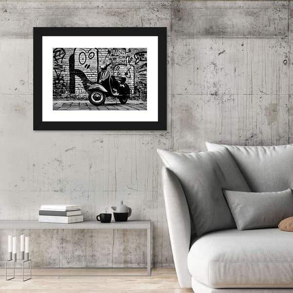 Scooter In front Of A Wall Canvas Wall Art-5 Horizontal-Gallery Wrap-22" x 12"-Tiaracle