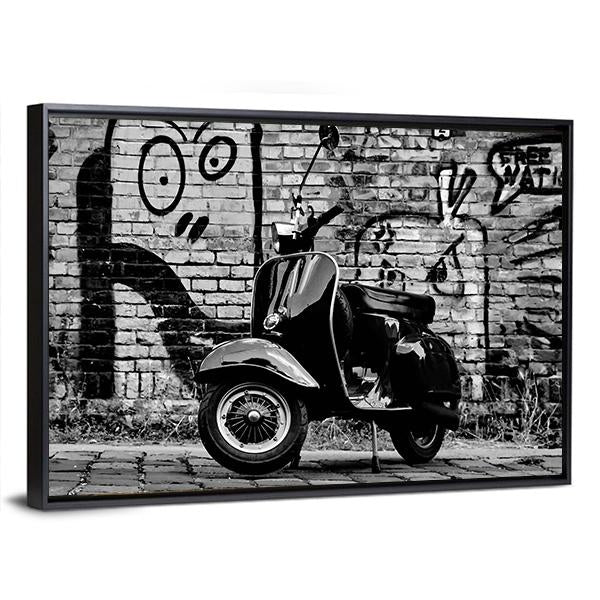 Scooter In front Of A Wall Canvas Wall Art-5 Horizontal-Gallery Wrap-22" x 12"-Tiaracle