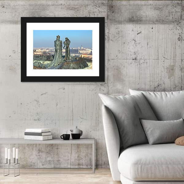 Sculpture Of Prince Buda And Princess Pest Canvas Wall Art-3 Horizontal-Gallery Wrap-25" x 16"-Tiaracle