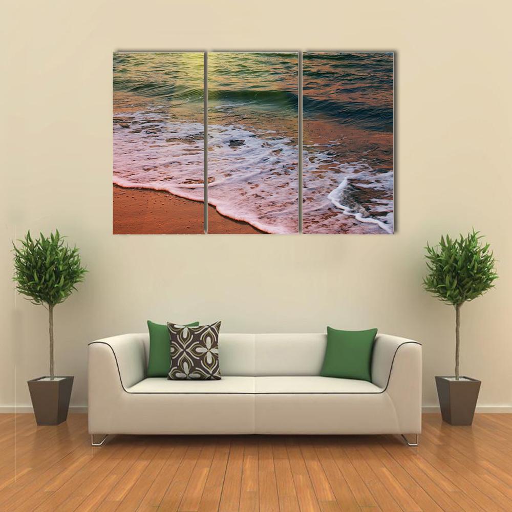 Sea Beach At Sunset Canvas Wall Art-3 Horizontal-Gallery Wrap-25" x 16"-Tiaracle