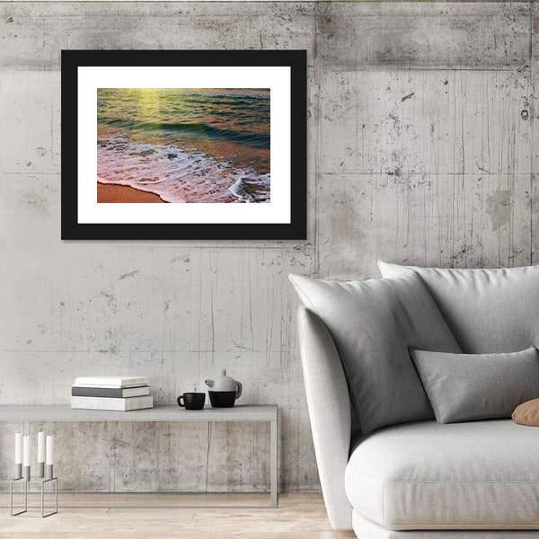 Sea Beach At Sunset Canvas Wall Art-3 Horizontal-Gallery Wrap-25" x 16"-Tiaracle