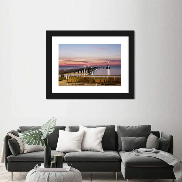 Sea Bridge In Burgas Bay In Bulgaria Canvas Wall Art-1 Piece-Framed Print-42" x 14"-Tiaracle