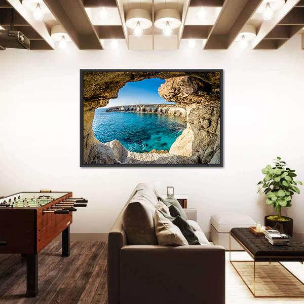 Sea Caves Near Ayia Napa In Cyprus Canvas Wall Art-1 Piece-Floating Frame-24" x 16"-Tiaracle