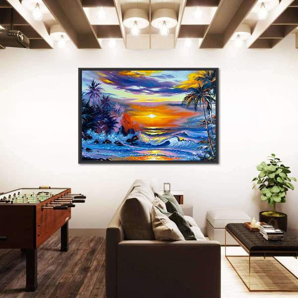 Sea Evening Landscape Canvas Wall Art-1 Piece-Floating Frame-24" x 16"-Tiaracle