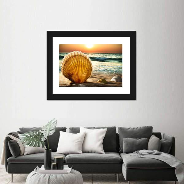 Sea Shells In The Sand Canvas Wall Art-1 Piece-Framed Print-20" x 16"-Tiaracle