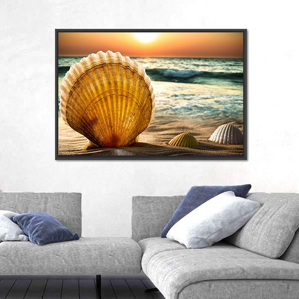 Sea Shells In The Sand Canvas Wall Art-5 Horizontal-Gallery Wrap-22" x 12"-Tiaracle