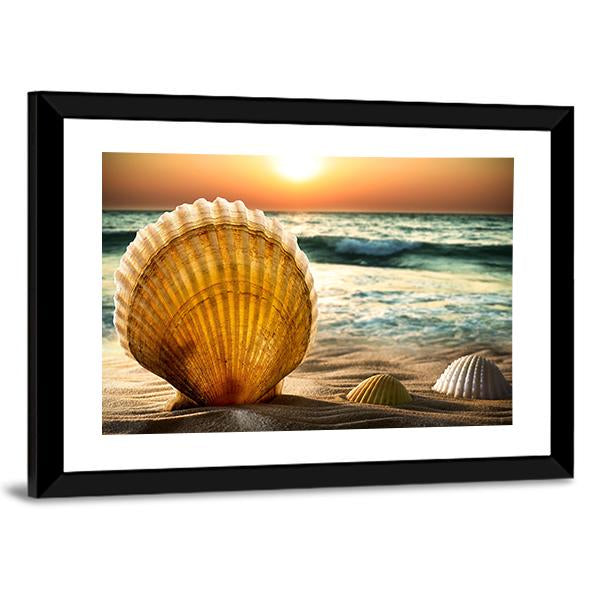 Sea Shells In The Sand Canvas Wall Art-5 Horizontal-Gallery Wrap-22" x 12"-Tiaracle