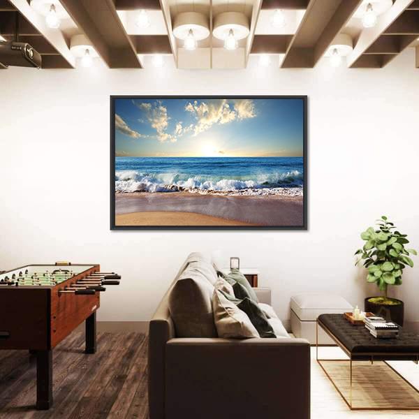 Sea Sunset In Olympic Park Coast Canvas Wall Art-1 Piece-Floating Frame-24" x 16"-Tiaracle