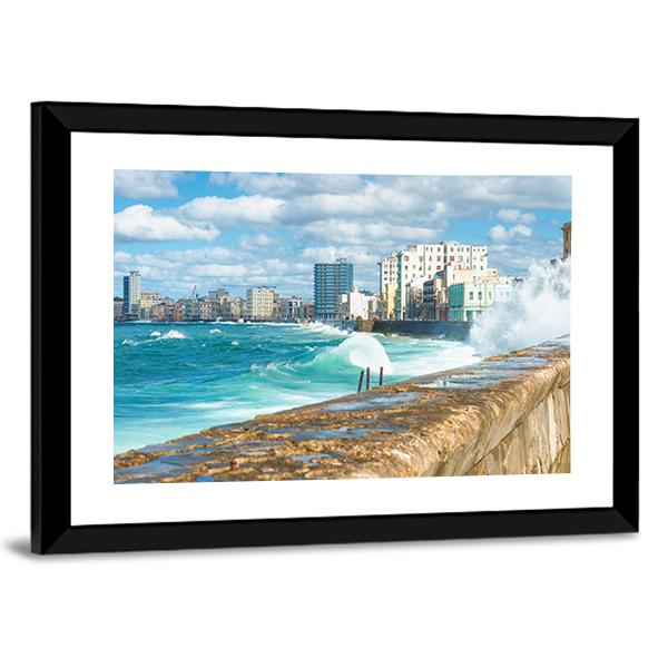 Sea Waves Crashing On The Malecon Seawall Canvas Wall Art-3 Horizontal-Gallery Wrap-25" x 16"-Tiaracle