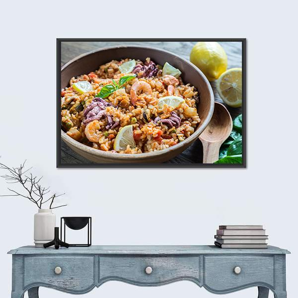 Seafood Paella Canvas Wall Art-1 Piece-Floating Frame-24" x 16"-Tiaracle