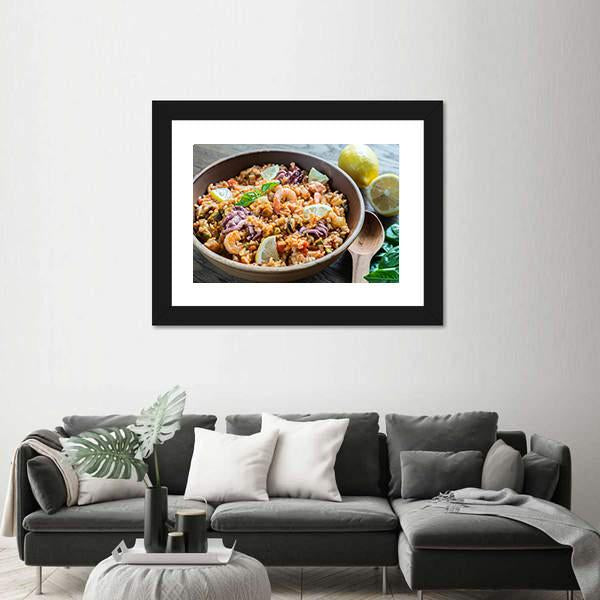 Seafood Paella Canvas Wall Art-3 Horizontal-Gallery Wrap-25" x 16"-Tiaracle