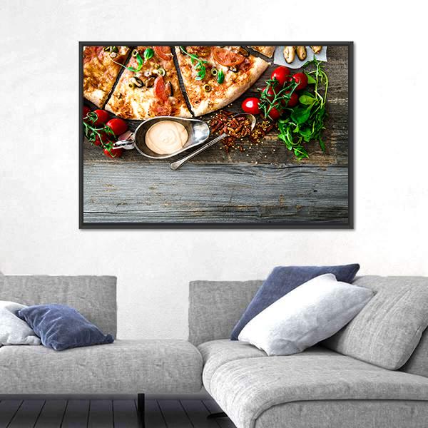 Seafood Pizza With Cherries Canvas Wall Art-3 Horizontal-Gallery Wrap-25" x 16"-Tiaracle