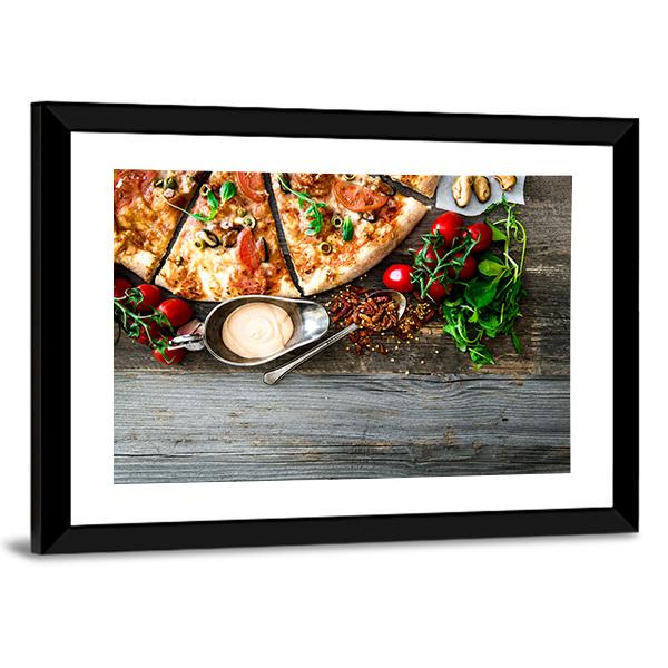 Seafood Pizza With Cherries Canvas Wall Art-3 Horizontal-Gallery Wrap-25" x 16"-Tiaracle