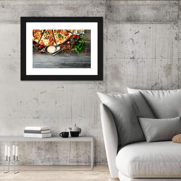 Seafood Pizza With Cherries Canvas Wall Art-3 Horizontal-Gallery Wrap-25" x 16"-Tiaracle