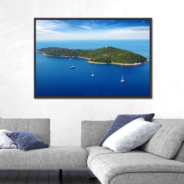 Seascape With Cruise Yachts In Croatia Canvas Wall Art-3 Horizontal-Gallery Wrap-25" x 16"-Tiaracle