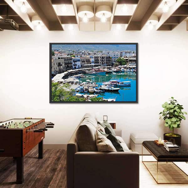 Seashore With A Pier Tourist Center Of Kyrenia Canvas Wall Art-1 Piece-Floating Frame-24" x 16"-Tiaracle