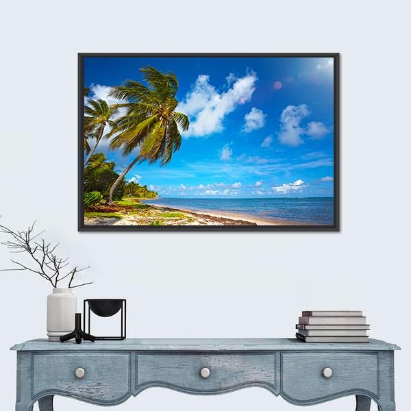 Seaside View Under Blue Sky Canvas Wall Art-1 Piece-Floating Frame-24" x 16"-Tiaracle