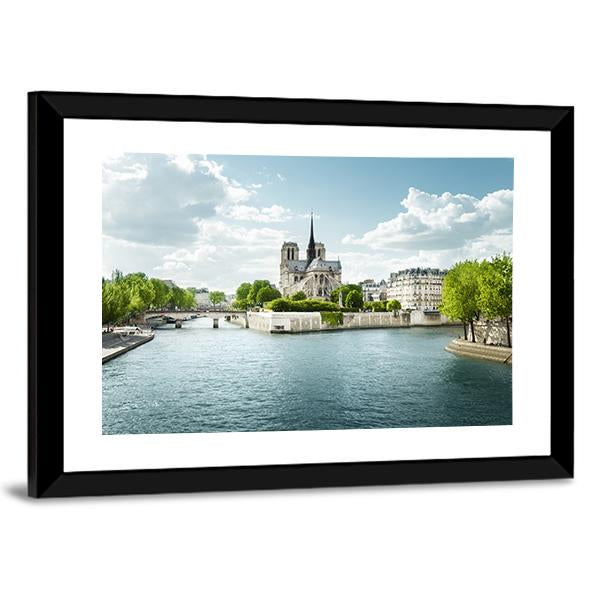 Seine And Notre Dame de Paris In France Canvas Wall Art-3 Horizontal-Gallery Wrap-25" x 16"-Tiaracle