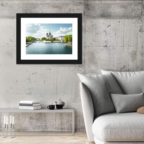 Seine And Notre Dame de Paris In France Canvas Wall Art-3 Horizontal-Gallery Wrap-25" x 16"-Tiaracle
