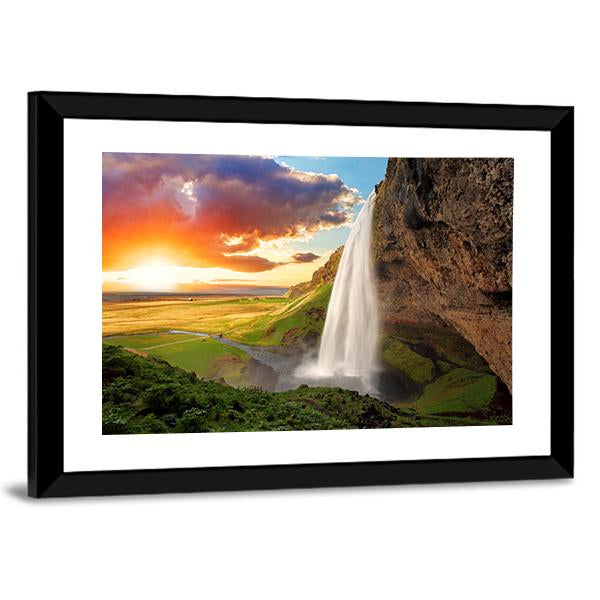 Seljalandsfoss Waterfall In Iceland Canvas Wall Art-5 Horizontal-Gallery Wrap-22" x 12"-Tiaracle