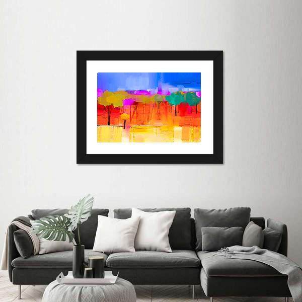 Semi Abstract Image Of Tree And Field with Blue Sky Canvas Wall Art-3 Horizontal-Gallery Wrap-25" x 16"-Tiaracle