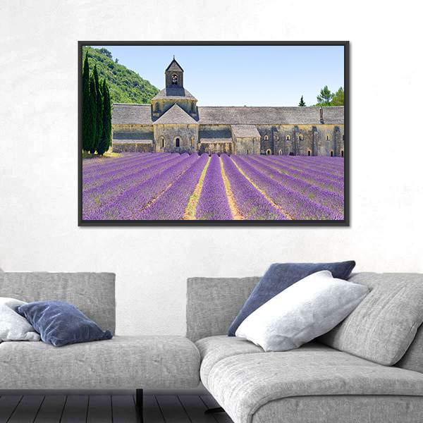 Sénanque Abbey And Lavender Flowers Canvas Wall Art-3 Horizontal-Gallery Wrap-25" x 16"-Tiaracle