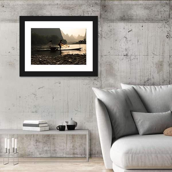 Senior Adult Fishing In China Canvas Wall Art-5 Horizontal-Gallery Wrap-22" x 12"-Tiaracle