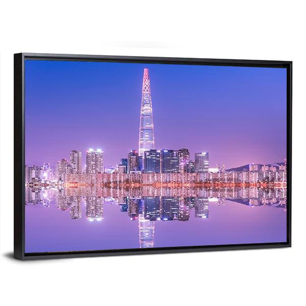 Seoul City At Night Canvas Wall Art-3 Horizontal-Gallery Wrap-25" x 16"-Tiaracle