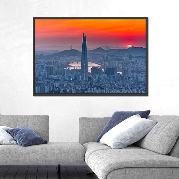 Seoul City Skyline At Sunset Canvas Wall Art-5 Horizontal-Gallery Wrap-22" x 12"-Tiaracle