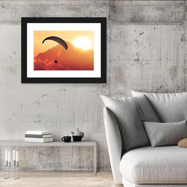 Sepia Paraglide Silhouette Over Alps Peaks Canvas Wall Art-5 Horizontal-Gallery Wrap-22" x 12"-Tiaracle