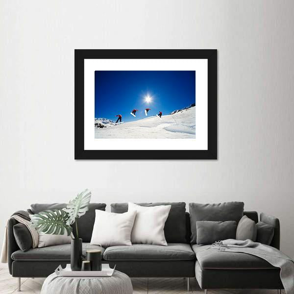 Sequence Shot Of Snowboarder Going Over Jump Canvas Wall Art-1 Piece-Framed Print-20" x 16"-Tiaracle