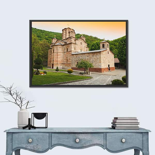 Serbian Orthodox Monastery Ravanica Canvas Wall Art-1 Piece-Floating Frame-24" x 16"-Tiaracle