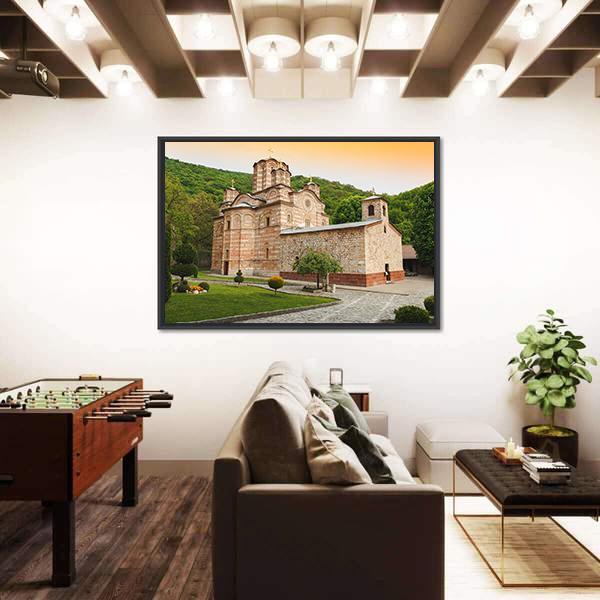 Serbian Orthodox Monastery Ravanica Canvas Wall Art-5 Horizontal-Gallery Wrap-22" x 12"-Tiaracle