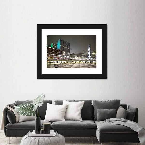 Sergels Torg Square In Stockholm City Canvas Wall Art-1 Piece-Framed Print-20" x 16"-Tiaracle