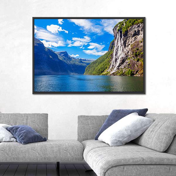 Seven Sisters Waterfall In Norway Canvas Wall Art-5 Horizontal-Gallery Wrap-22" x 12"-Tiaracle