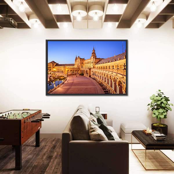 Seville In Spain At Spanish Square Canvas Wall Art-1 Piece-Floating Frame-24" x 16"-Tiaracle