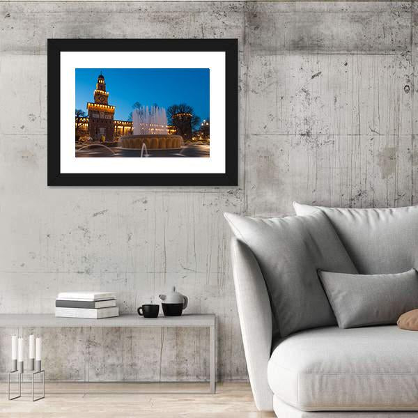 Sforzesco Castle By Night In Milan Canvas Wall Art-5 Horizontal-Gallery Wrap-22" x 12"-Tiaracle